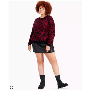 Bar III Red Black Animal Print Edgy Hip Long Sleeve Sweater Plus Size 3X New